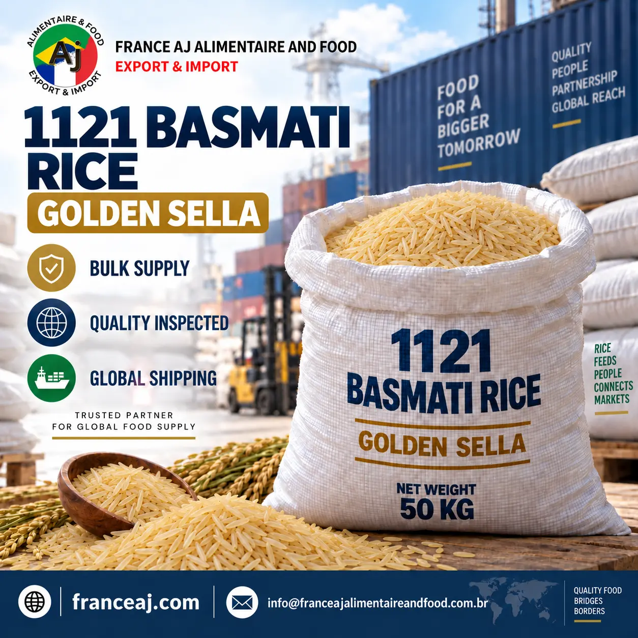 1121 golden sella basmati rice supplier, extra long grain, dual-origin India Pakistan bagged export | France AJ Alimentaire And Food LTDA