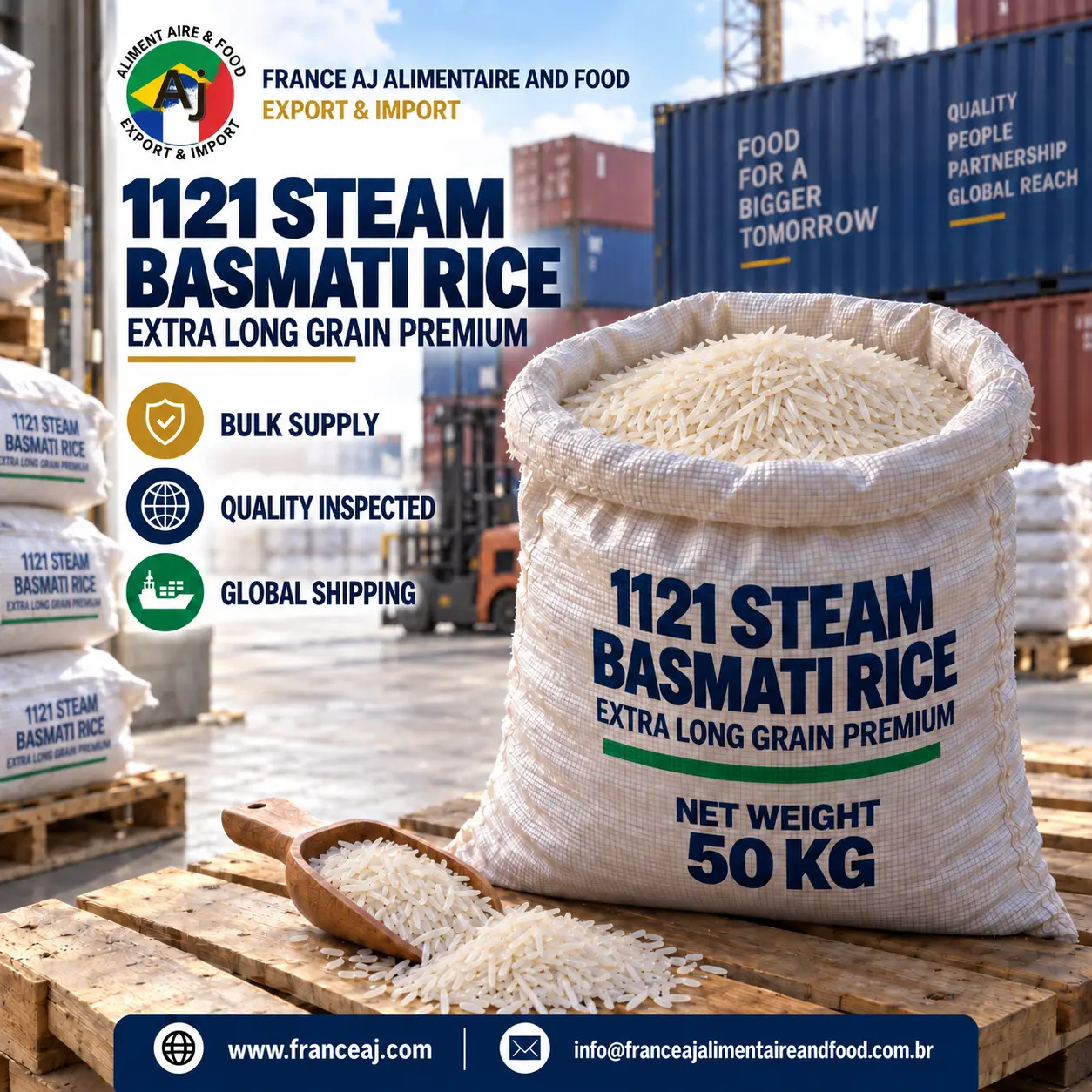 Wholesale 1121 steam basmati rice exporter extra long grain dual-origin India Pakistan | France AJ Alimentaire And Food LTDA