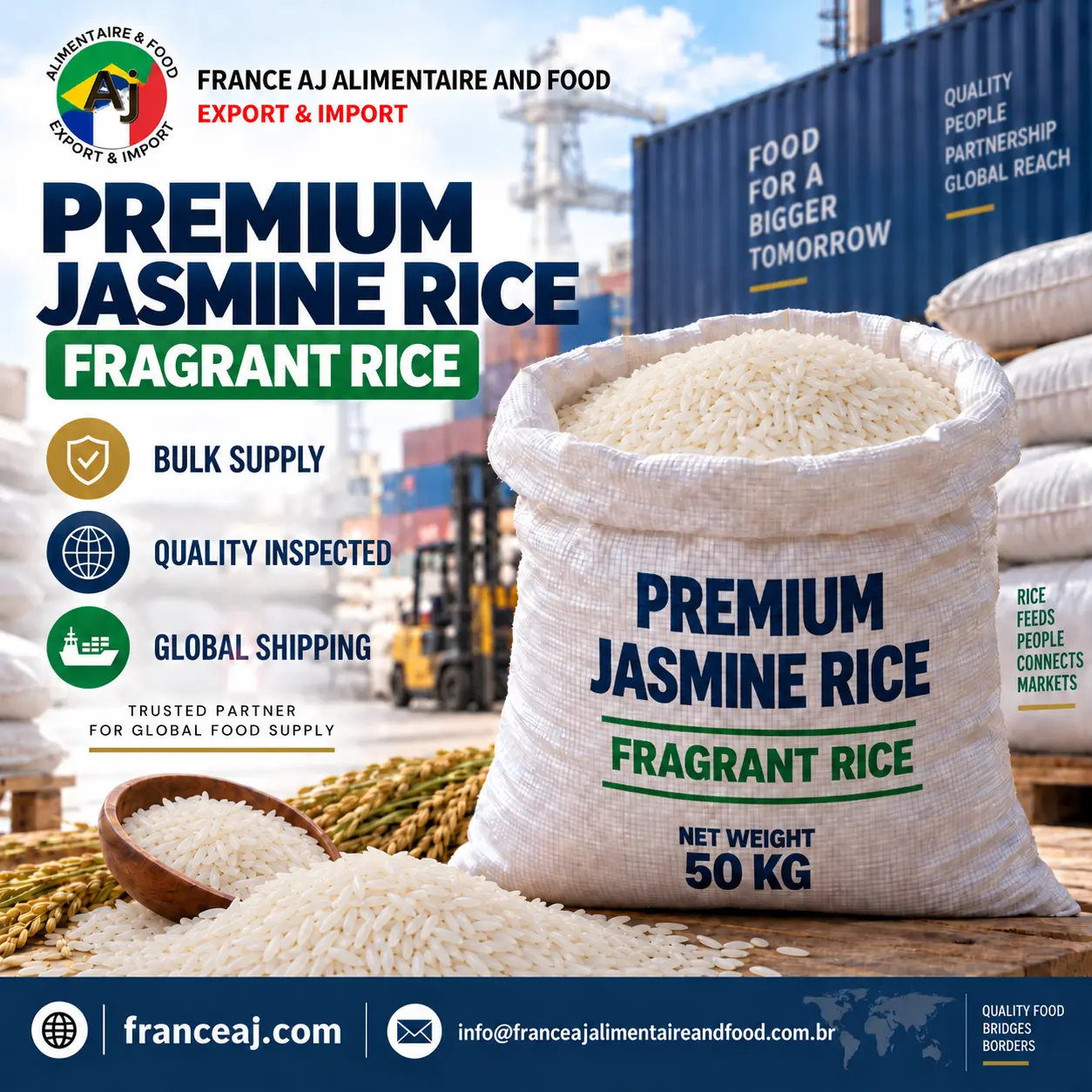 Jasmine Rice tri-origin Thailand Cambodia Vietnam bulk wholesale export | France AJ Alimentaire And Food LTDA
