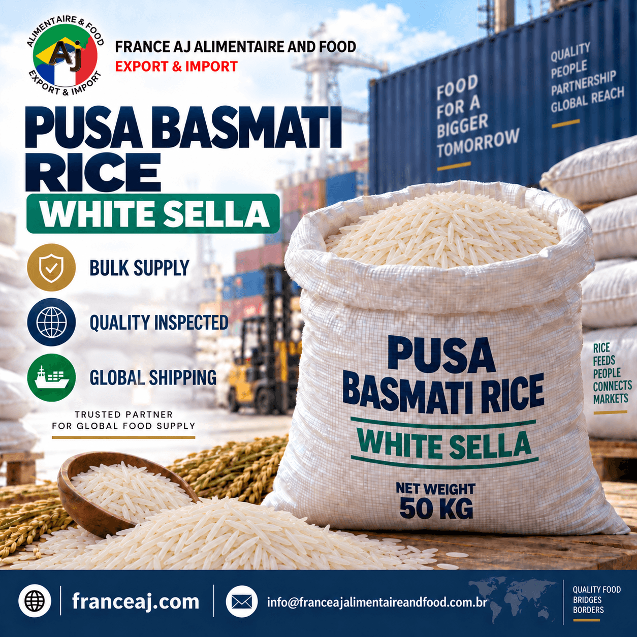 Pusa White Sella Basmati Rice dual-origin India Pakistan bulk wholesale export | France AJ Alimentaire And Food LTDA
