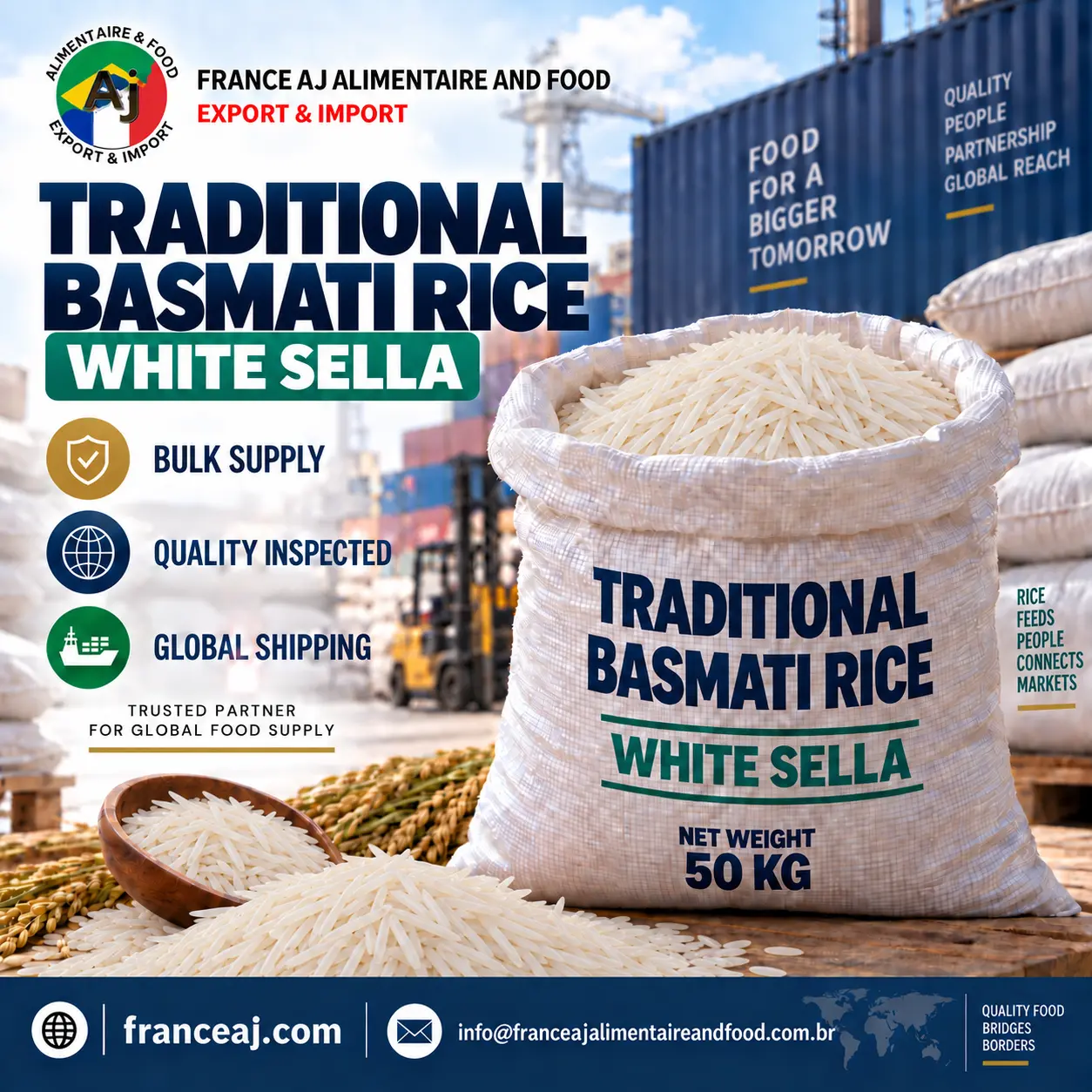 Traditional White Sella Basmati Rice dual-origin India Pakistan bulk wholesale export | France AJ Alimentaire And Food LTDA