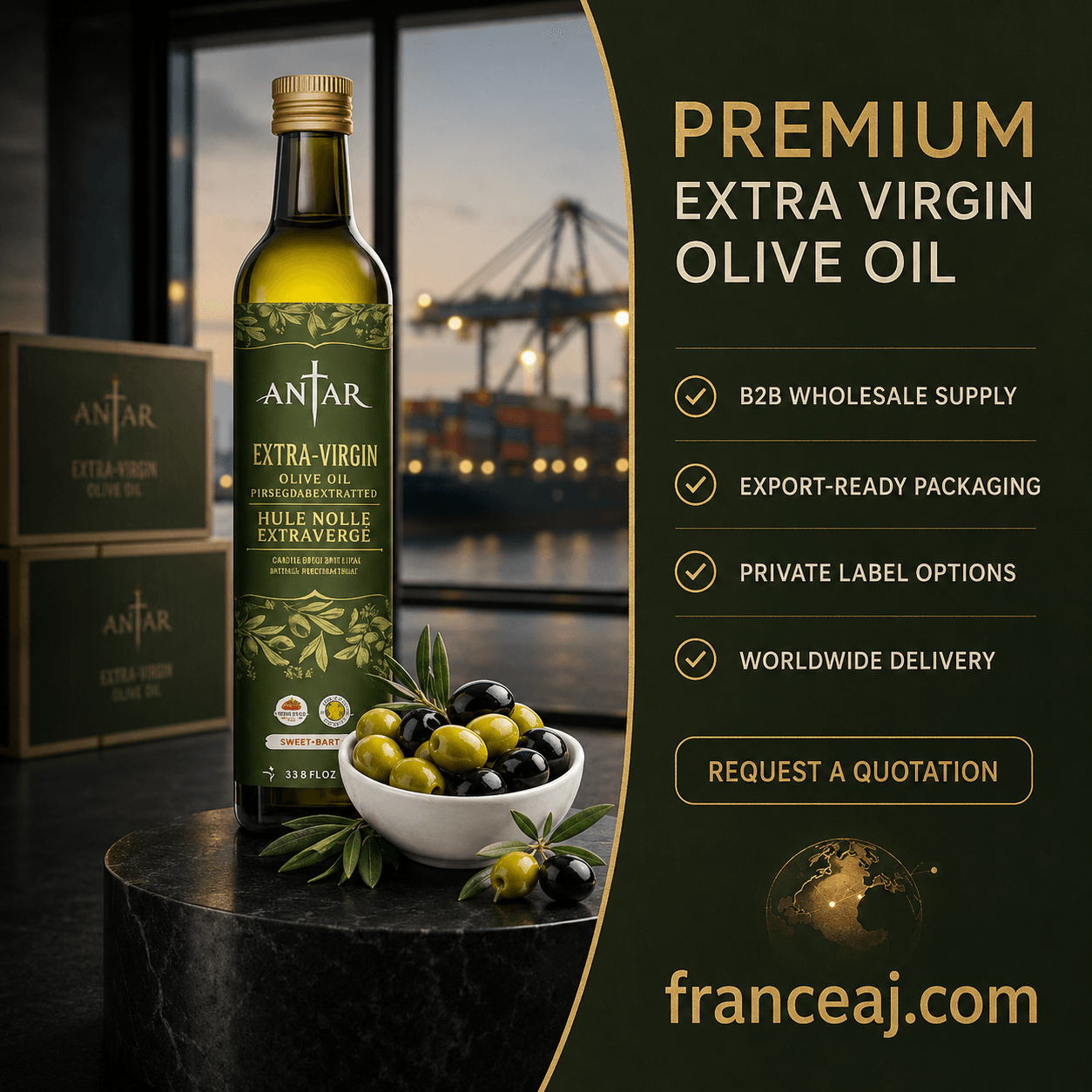 Azeite Extra Virgem - Exportação Atacadista Premium da Tunísia