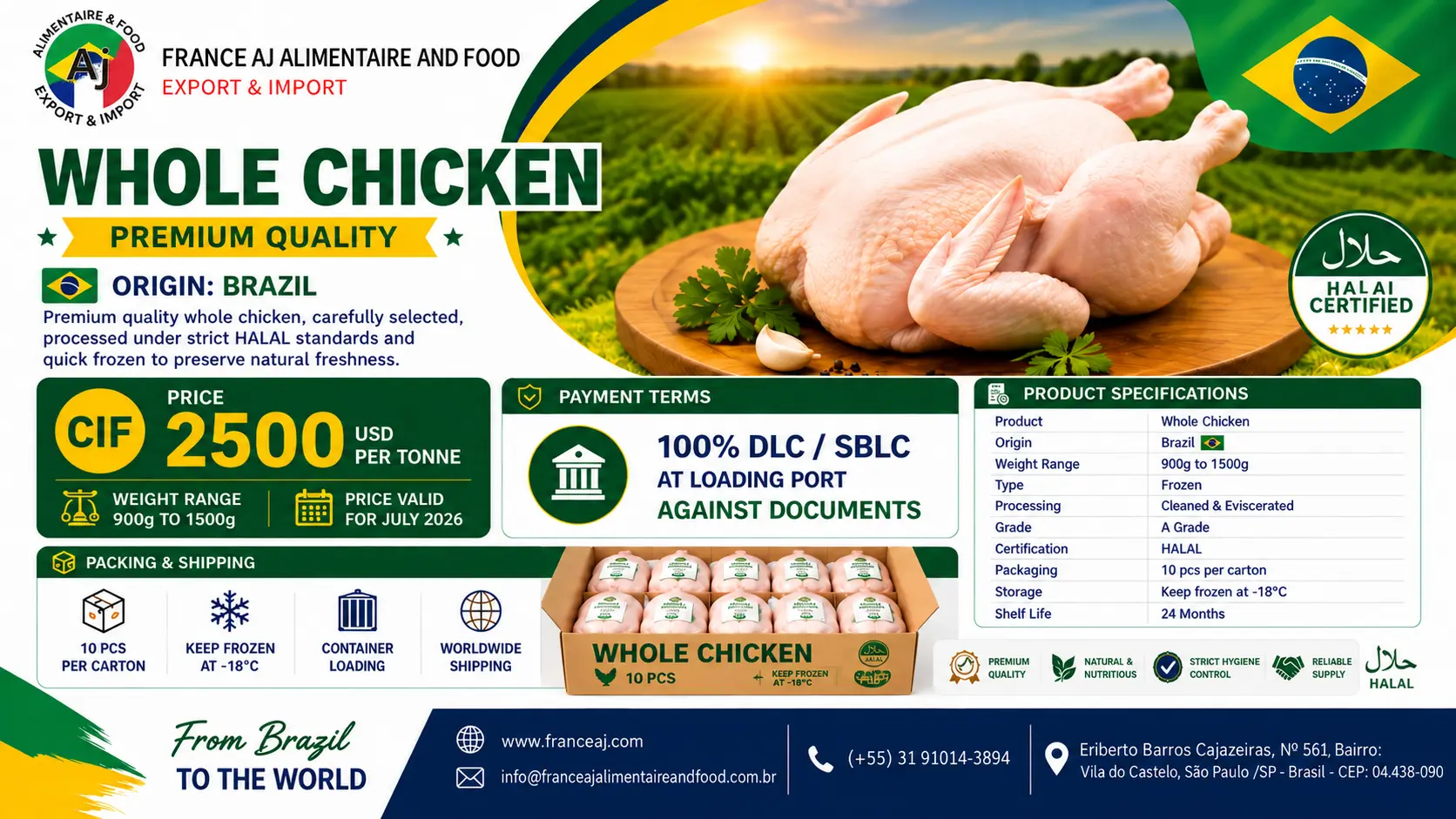 Brazilian HALAL Frozen Whole Chicken: B2B Wholesale and Import Guide