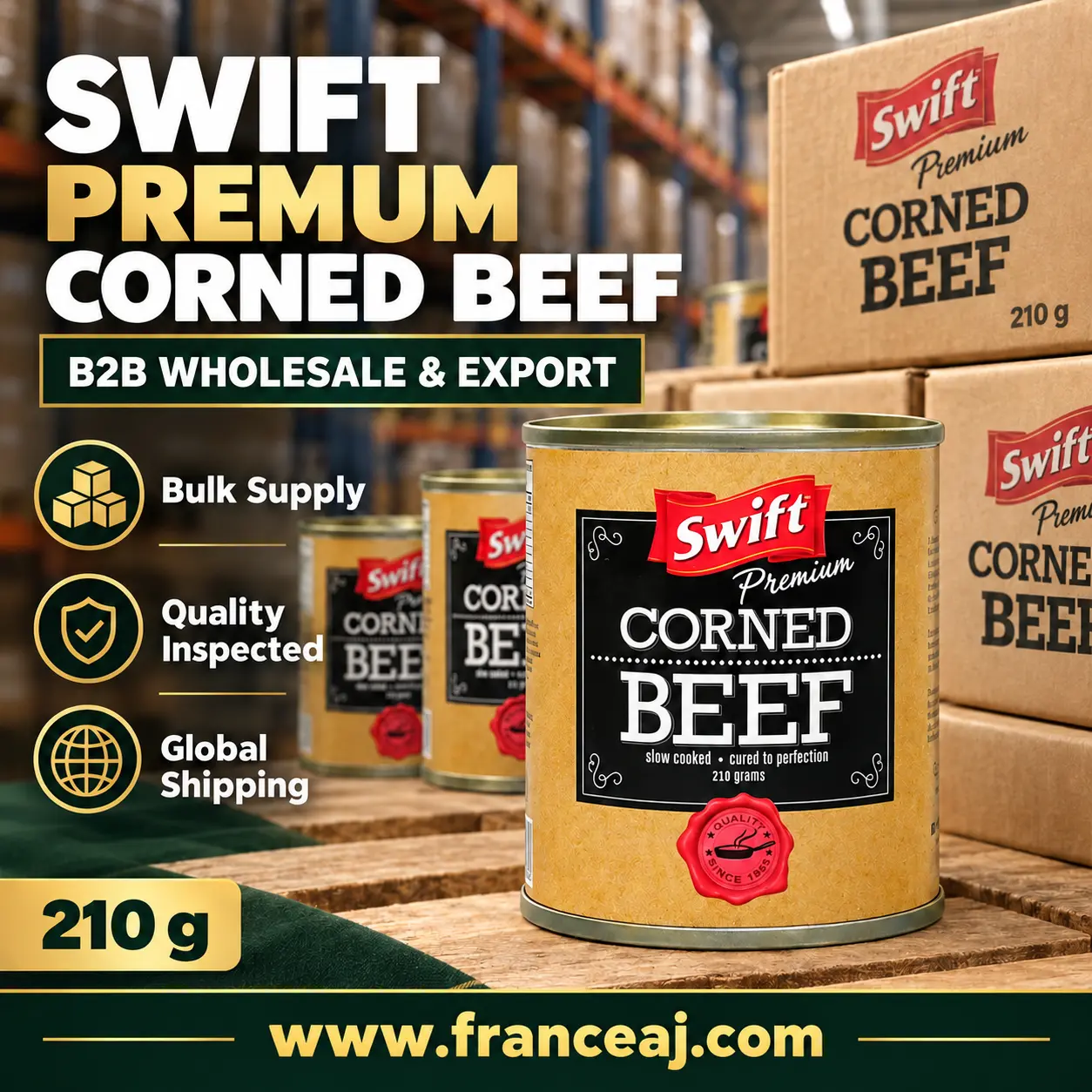 Carne enlatada Swift Premium halal, latas de 340g em caixa de exportação 24x340g para atacado | France AJ Alimentaire And Food Export And Import LTDA