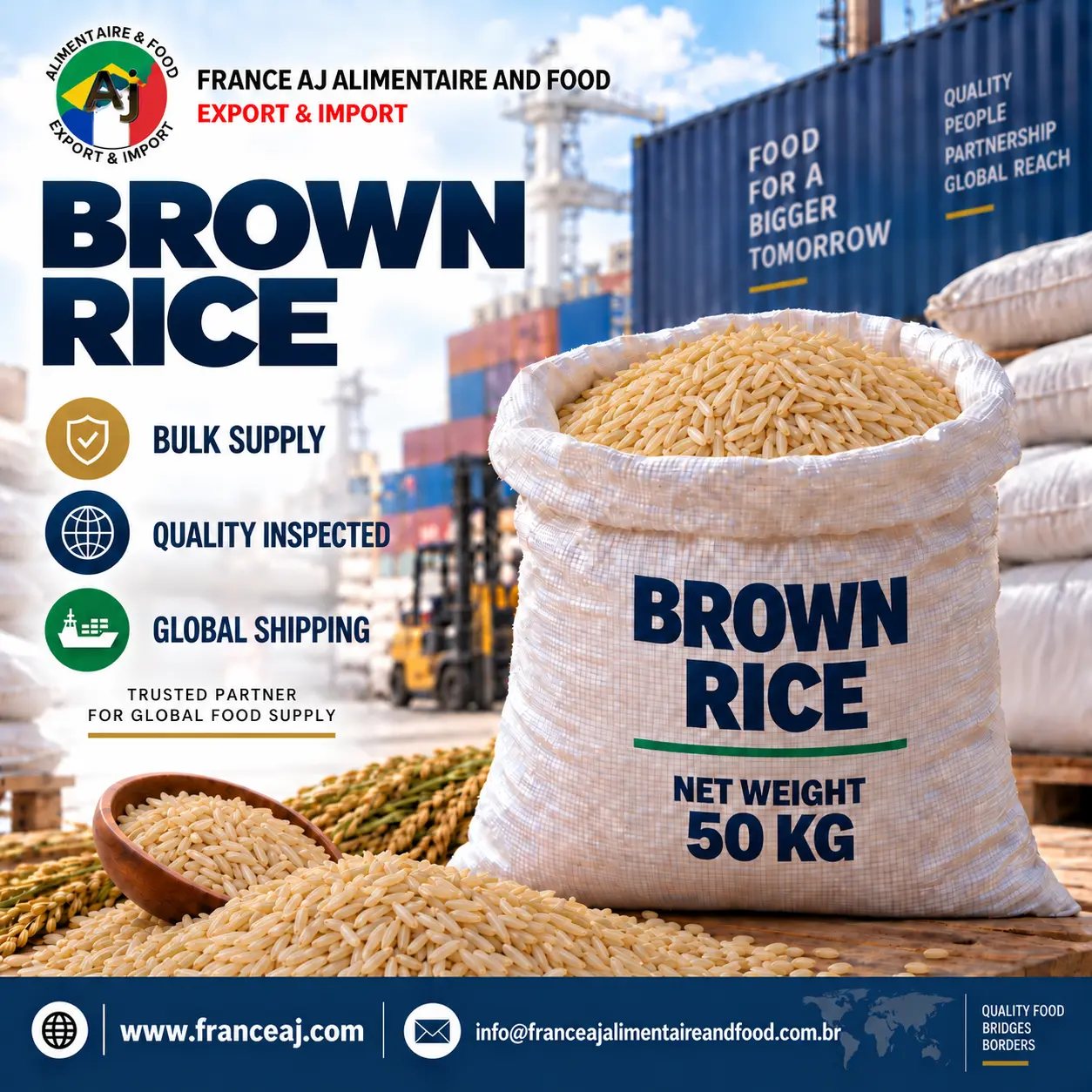 Fornecedor de arroz integral a granel grão longo multi-origem exportação | France AJ Alimentaire And Food LTDA