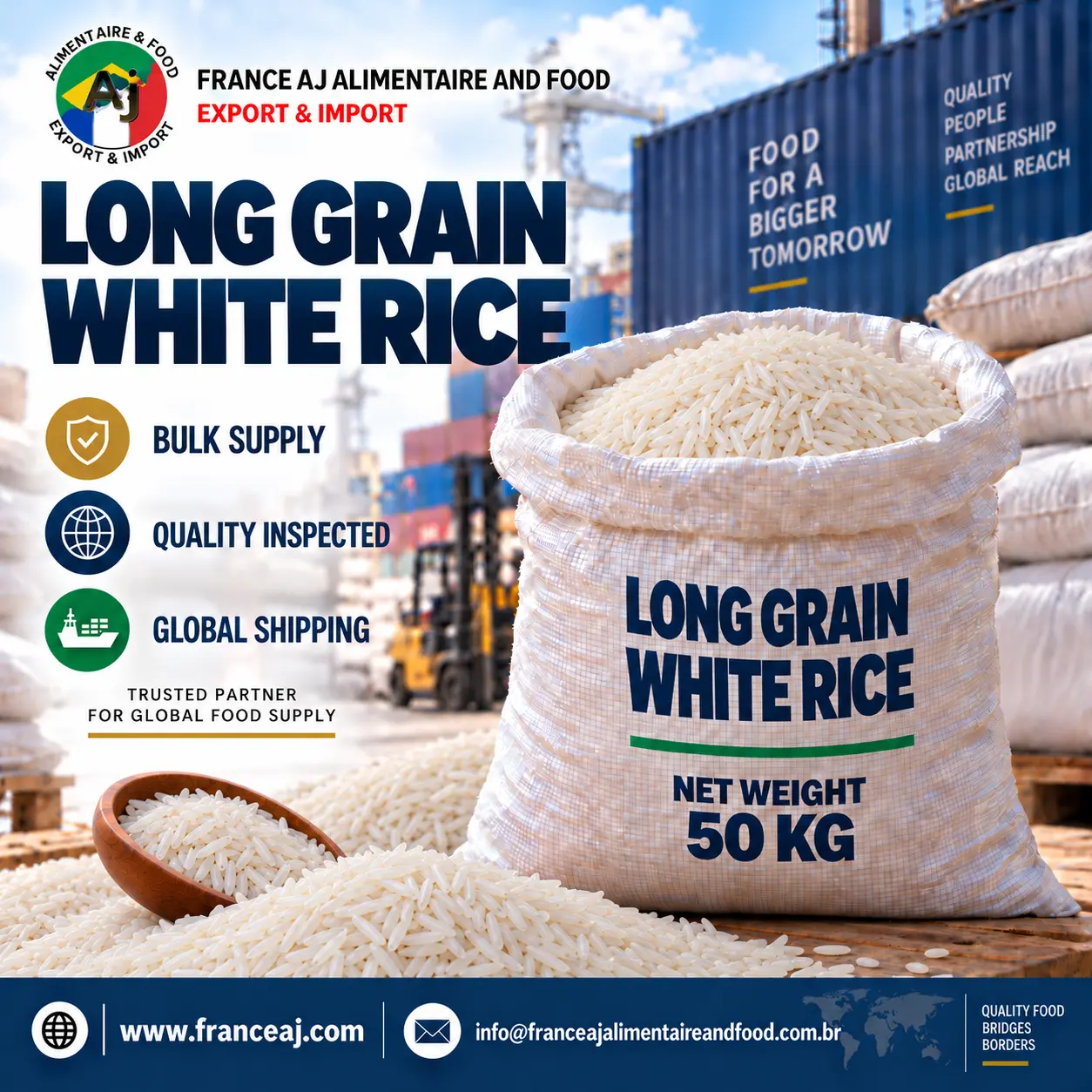 Fornecedor de arroz branco grão longo a granel IR64 multi-origem exportação | France AJ Alimentaire And Food LTDA
