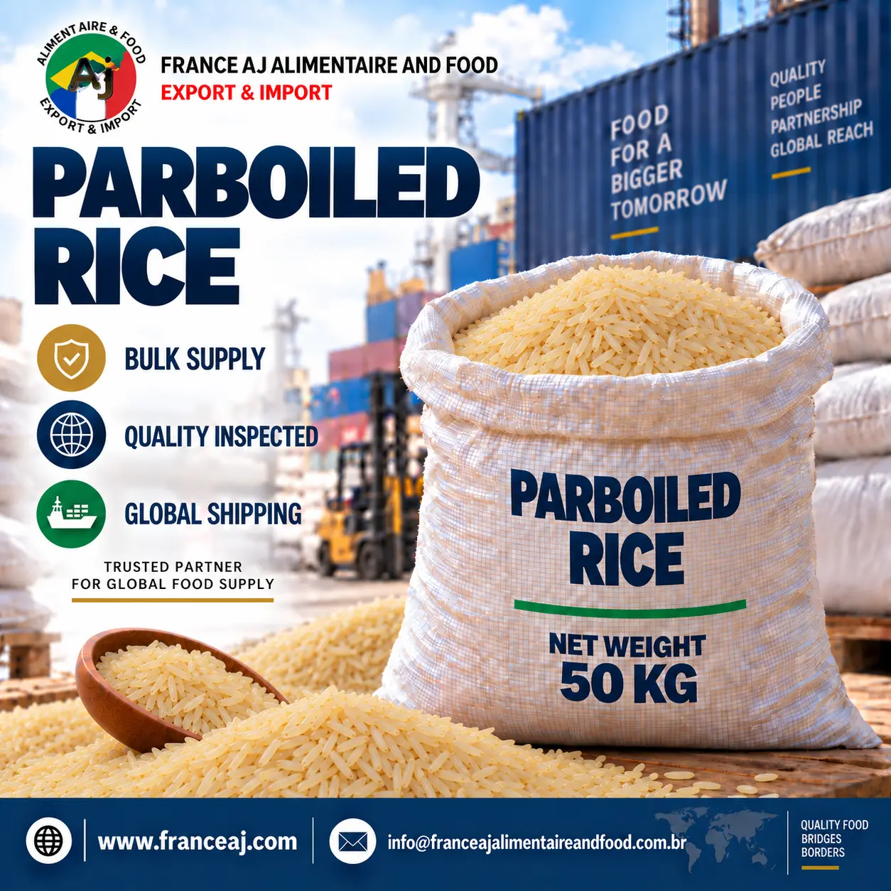 Fornecedor de arroz parboilizado a granel IR64 sella dourado multi-origem exportação | France AJ Alimentaire And Food LTDA