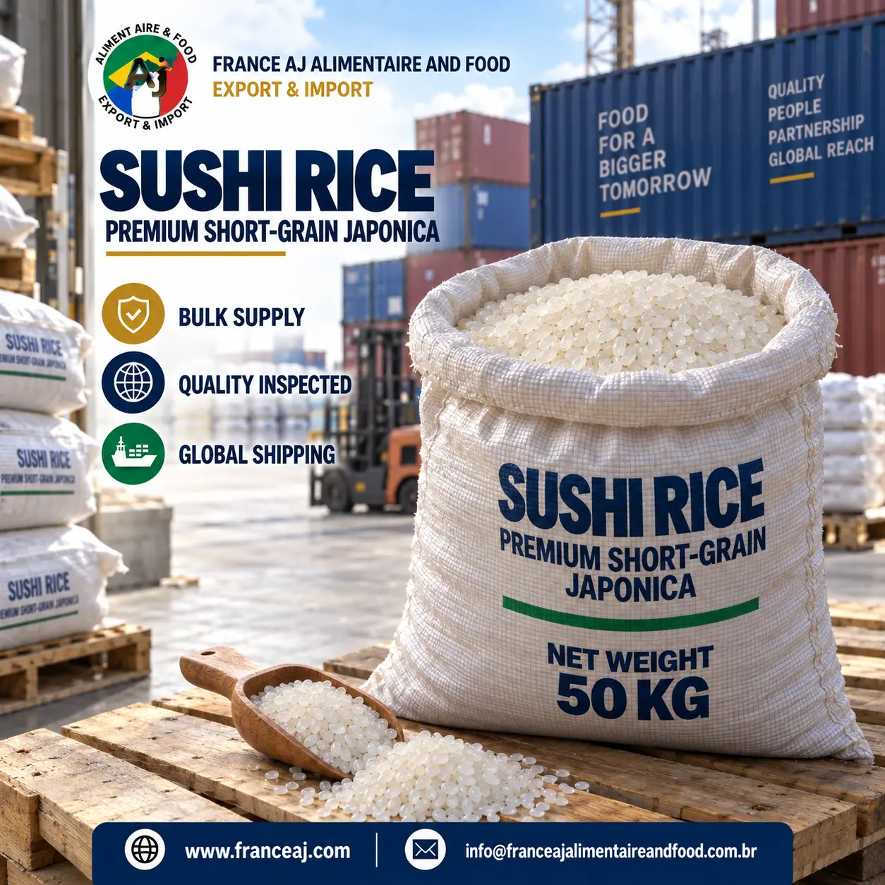 Wholesale sushi rice bulk supplier short-grain japonica Vietnam export | France AJ Alimentaire And Food LTDA